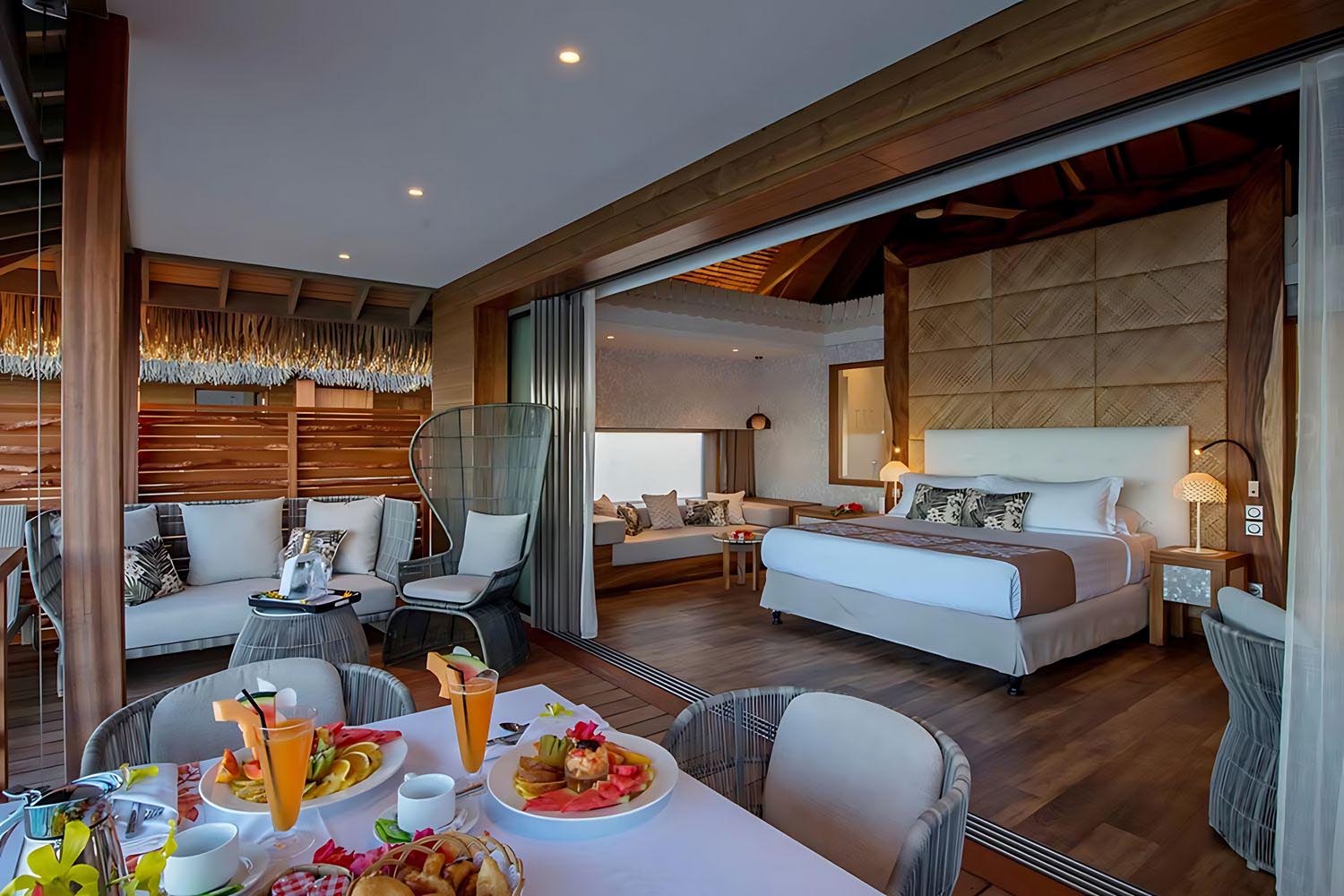 1 King Overwater Premium Bungalow Moorea Island View LuxuriaVacations