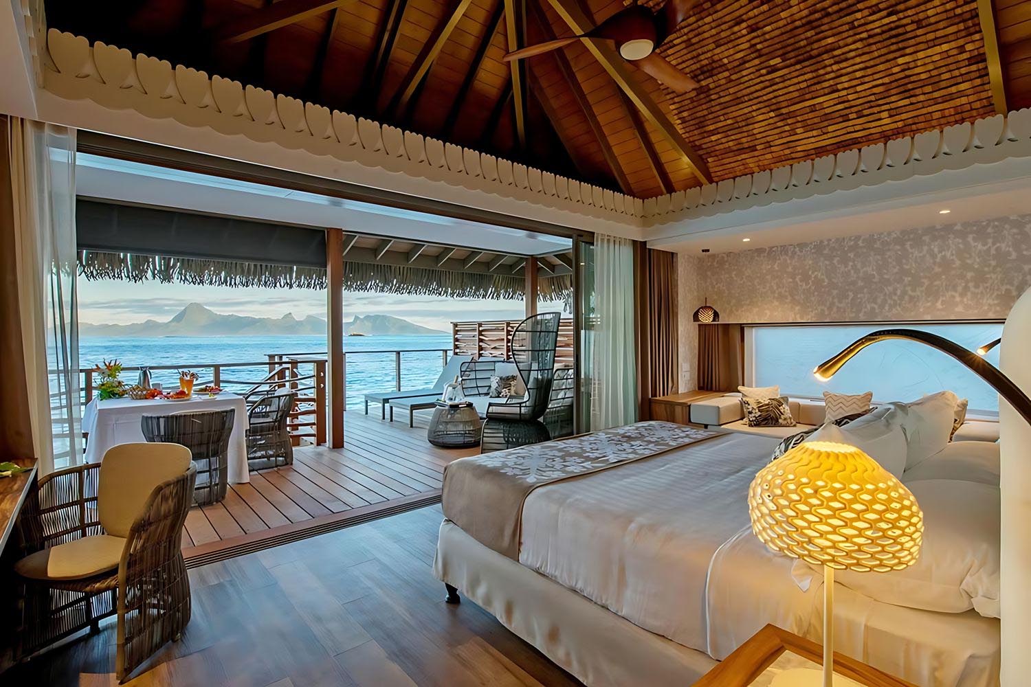 1 King Overwater Premium Bungalow Moorea Island View LuxuriaVacations