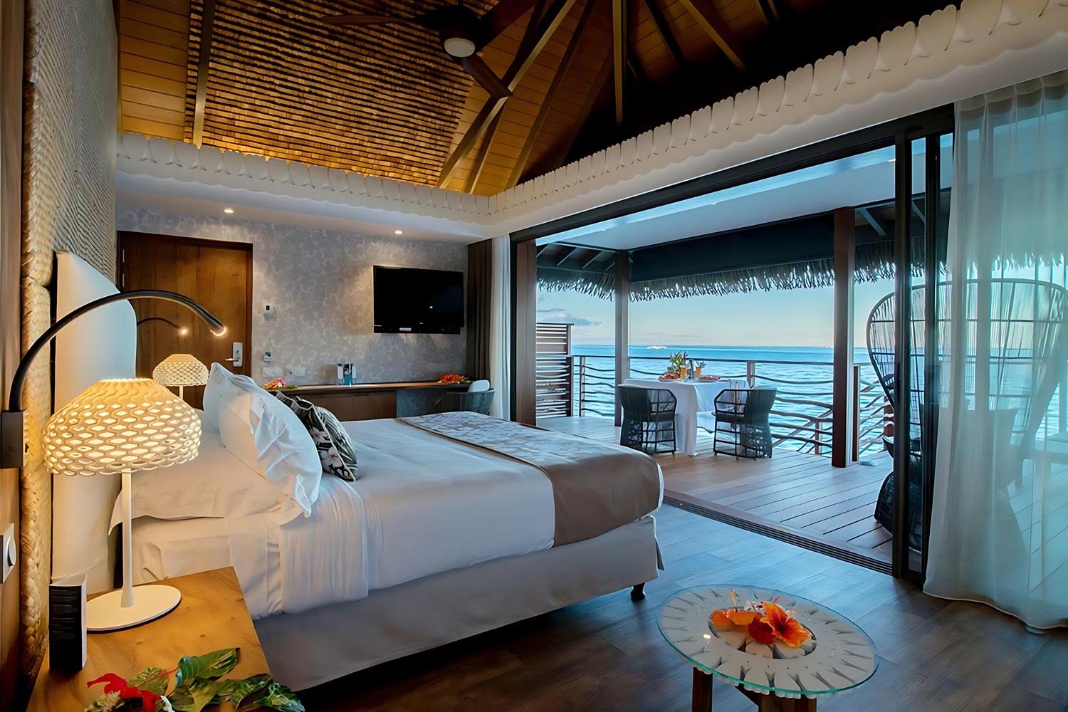 1 King Overwater Premium Bungalow Moorea Island View LuxuriaVacations
