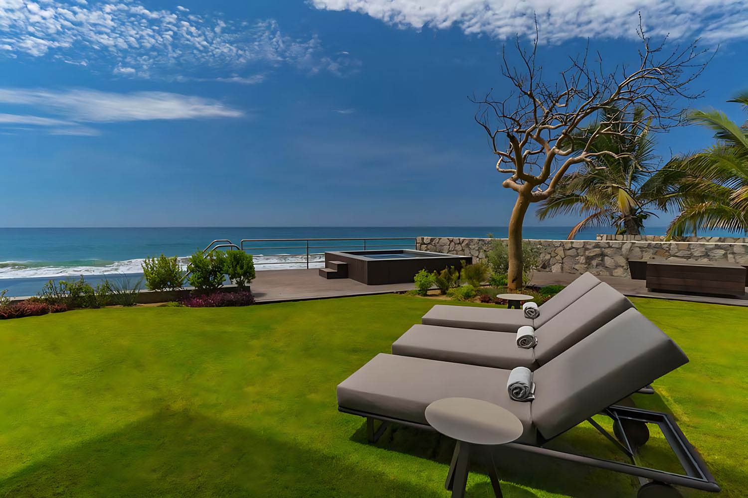 Beachfront Walk-Out, 3 Bedroom Residence, Beach front access, Garden level, Fireplace, Terrace LuxuriaVacations