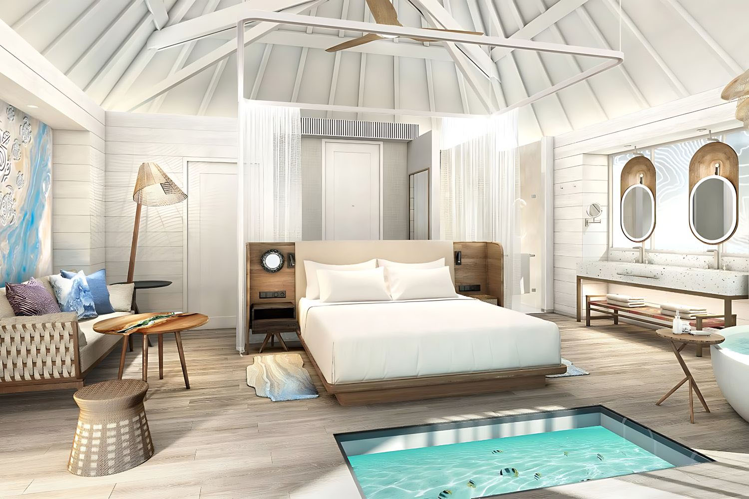 Overwater Island Bungalow, 1 King, Island view, Lagoon access, Terrace LuxuriaVacations